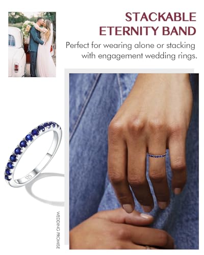 DAYBYDAY Birthstone Band Rings for Women, 925 Sterling Silver Moissanite/Sapphire/Emerald/Half Eternity Ring, 2.2mm Thin Stackable Wedding Band Anniversary Rings for Her2