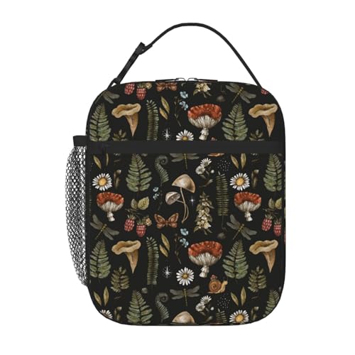 Vintage Witchcraft Mushroom Insulated Lunch Bag Reusable Cooler Lunch Box Portable Leakproof Thermal Container Tote Bags for Girls Boys School Travel