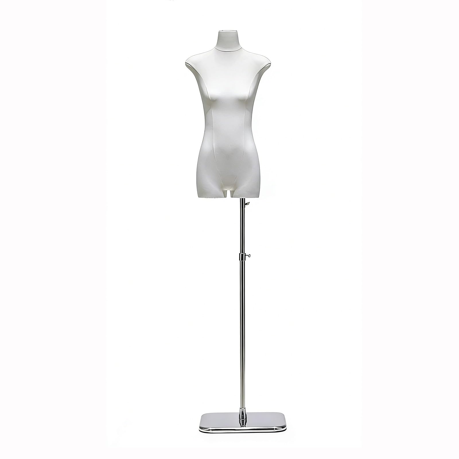 White Female Mannequin Torso, Pinnable Dress Form With Adjustable Height Chrome Stand, For Clothing Display, Sewing, Retail