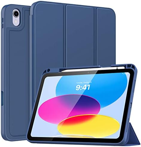 MoKo Case for iPad 10th Generation Case 2022, iPad 10.9 inch Case, Soft TPU Translucent Frosted Back Cover Slim Shell Protective Case with Adjustable Angles, Auto Wake/Sleep, Navy Blue