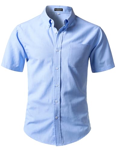 LucMatton Men's Lightweight Oxford Short Sleeve Shirt Light Blue L