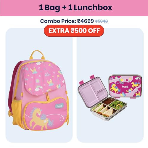 Image of Basil Kids School Combo | Wander 20L School Backpack + Bento Box Neo 1000ml Stainless Steel Lunch Box | Pixie Dash