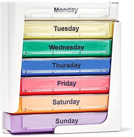 AMBA Pill Box 7 Days, Stackable Pill Organiser 4 Times a Day, BPA Free Weekly Pill Tower, Portable Medicine Organiser, Large Capacity Travel Medicine Box, Pill Box 7 Days-0485, 1 Count (Pack of 1)