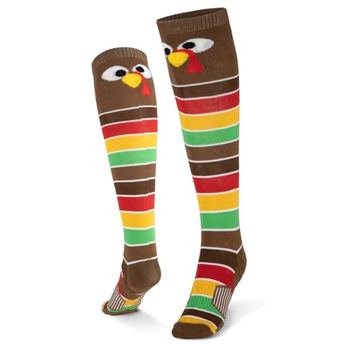 ChalkTalkSPORTS Holiday Woven Knee-High Socks - Thanksgiving Goofy Turkey With Stripes -...