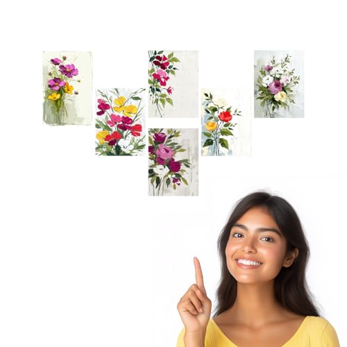 Image of SiddArtify Floral Wall Art Prints Set - Textured Flower Poster for Living Room Bedroom Office Decor - Set of 2-4x6 Inch - Board (Pack of 6) - Sticker (Pack of 6)