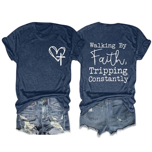 Christian Shirts for Women Walking by Faith Tripping Constantly Religious