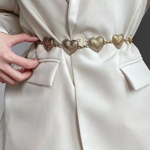 Women's Golden Heart Waist Chain Vintage Alloy Metal Belt Adjustable Carved Heart Waist Jewelry3
