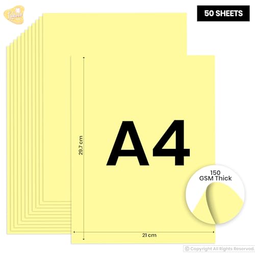 Image of Lakeer A4 Pastel Color Paper- Pastel Yellow Colour, Pack of 50 Sheets | 150 GSM Thick for Arts and Crafts, Printing, DIY Projects, Etc