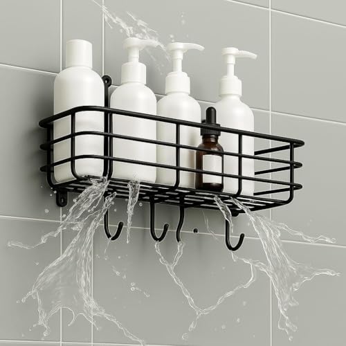 Image of KIMEE Bathroom Organiser Without Drill - Wall Mounted Shower Caddy, Shampoo Holder, Corner Shelf Rack, Washroom Storage Organiser, Kitchen Essentials & Bedroom Mounted Wall Suction Shelf (Pack of 1)
