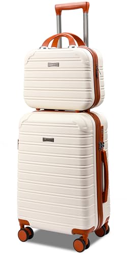 Hard Case Luggage 2 Piece Sets Carry On Luggage Lightweight With Spinner Wheels Rolling Suitcase 22x14x9 Airline Approved PC+ABS TSA Lock Hardshell Travel Carry On Hardside 14/20 Inch 2PCS,Beige