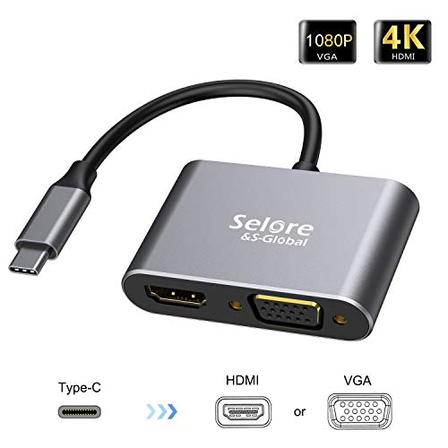 USB C to HDMI VGA Adapter,Type C to VGA+HDMI (Thunderbolt 3 Compatible) Adapter