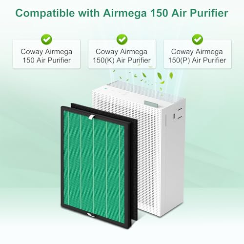 Image of 2-Pack Replacement Filter Compatible with Coway Airmega 150 AP-1019C | Precise fit for Coway Airmega 150 (AP-1019C). Includes 2 filter assemblies and 2 carbon pre-filter layers. Durable 2-Pack Set