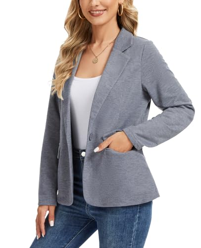 Women's Blazer Long Sleeve Lapel Button Jersey Knit Blazers Casual Work Office Suit Jacket with Pockets2