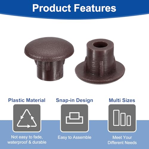 Image of uxcell 2000Pcs Screw Hole Plugs, 5mm(3 /16 inch) Dia Plastic Round Button Plugs Snap in Locking Hole Covers Flush Type Caps for Furniture Cabinet, Dark Brown