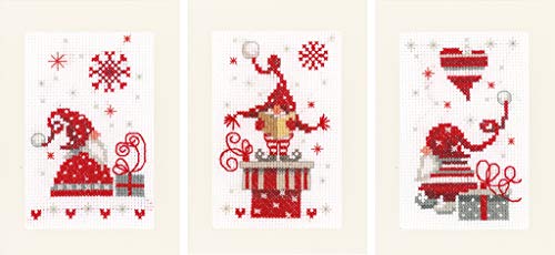 Image of Vervaco Counted Cross Stitch Greeting Card Kit Christmas Gnomes (Set of 3) 6 inch x 4 inch