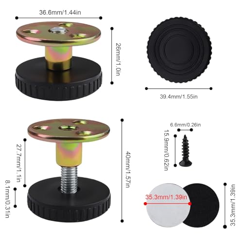 HERKINDNESS Verstellbare Möbelfüße, 4 Stück 27-40 mm Möbelfüße, Höhenverstellbare Füsse für Möbel, mit Dämpfungspads und Montagezubehör, für Schrank Bettfuß Sofas Tische