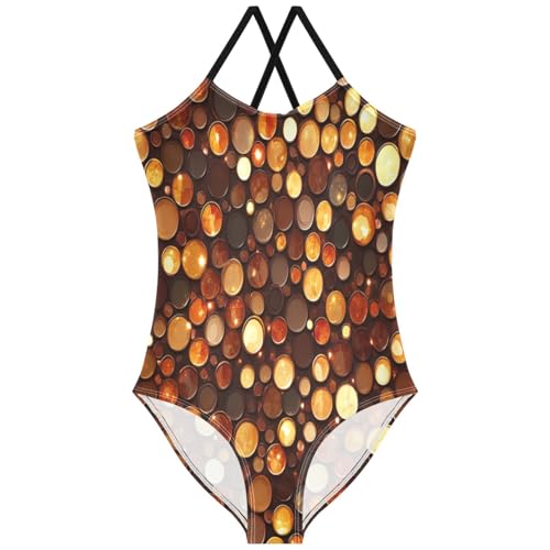 Pigsaly Girls One Piece Swimsuits Chocolate Brown Caramel Gradient Flashing Glitter Kids Cross Back Swimwear Bathing Suit 3T