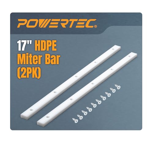 POWERTEC 2PK Crosscut Sled Miter Bar for Table Saw Sled, 3/4 x 3/8 x 17 with Predrilled Holes & Screws for Router Table, Bandsaw, Taper Jig, Table Saw Accessories for Woodworking (72213)