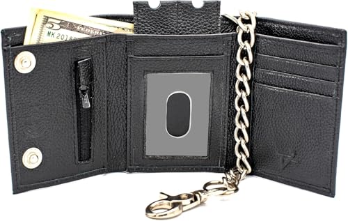 Chain Wallets for men Biker Chains Top-Grain Cow Leather Trifold Wallet With Chain RFID-Safe Snake Texture, Durable Wallet Leather Wallets Design In USA (J110-WC, Black)4