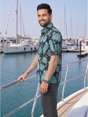 Image of BROWN CULTURE Men's Half Sleeve Relaxed Fit Casual Shirt | Cotton Blend Oversized Shirts for Men | Loose Fit Printed Shirt | Oversized Printed Shirts for Men | Fashionable Casual Wear