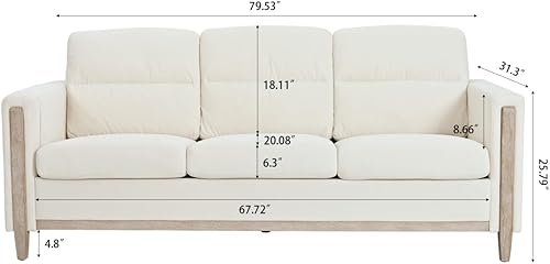 Miniatura 2 de Sofá de 3 plazas de piel sintética, asiento profundo con bolsillo lateral de almacenamiento y patas de madera de goma, montaje sin herramientas,