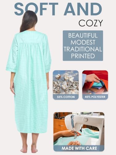 Image of Casual Nights Women's Zip Front Woven House Dress | 3 /4 Sleeves Housecoat Long Duster Lounger
