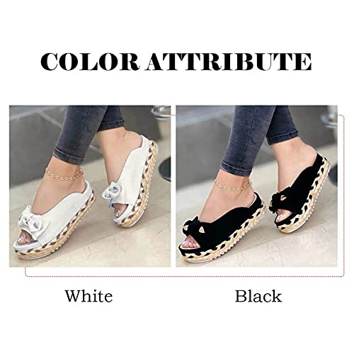 Hhzy Wedges Sandals For Women 2021 Summer Open Toe Suede Mules Bow Platform Breathable Beach Sandals Comfy Slip-On Straw Casual Wedges Shoes,Black,Us7/Eu38 #TOP5
