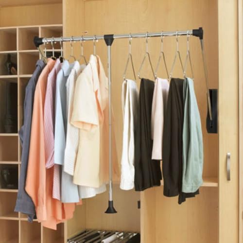 Pull Down Wardrobe Rail, Retractable Hanger for Closet, Adjustable Width Clothes Rod, Space Saving Design, Easy Install, 90° Mechanism