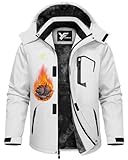 Yufawow Men Winter Jacket Work Coat Waterproof Heavy Heat Warm Thermal Insulated Clothes Extreme Cold Weather Water Resistant Heavy Duty Puffer Down Ski Snow Face White