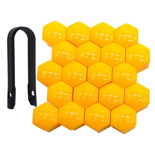 QitinDasen 20 Piezas 19 mm Coche Rueda Tuerca Cubiertas, Tapa de Perno de Tuerca de Rueda de Coche Universal, Tapa de Tuerca de Neumático Hexagonal con Herramienta de Extracción (Amarillo)