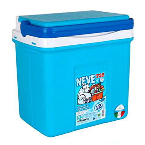Nevera portátil con asa, 25 litros, 38 x 40 x 26 cm, Polipropileno, Azul y Blanco, Porta Alimentos para Playa,...