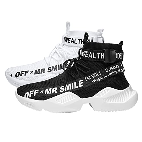 YOHI Men's Running Shoes Blade Fashion Sneakers Cool Shoes Walking Athletic Shoes High Top Sneakers for Men Black White Size 8