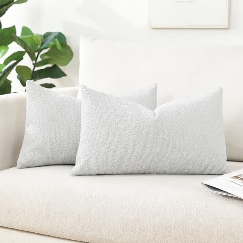 Artscope Pack of 2 Textured Boucle Cushion Covers Square Pillow Cases Cozy Soft Decorative Couch Pillow Covers for Chair Sofa Bedroom Living Room Home Decor 30x50cm