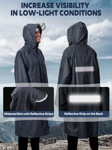 Image of ANYOO Waterproof Rain Jacket for Men Women Lightweight Long Sleeve Raincoat with Hood Emergency Rain Poncho Adults for Hiking