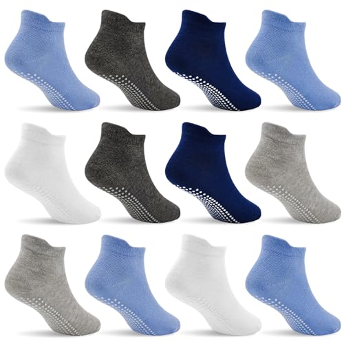 Image of Toddler Socks SkiBeaut 12 Pairs Non Slip Skid Ankle Socks For Kids Boys Grips Cotton Crew Socks For 1-10 Years