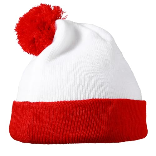 Image of Yaomiao Christmas Hat Red White Beanie Pom Pom Cuff Knit Beanies Xmas Winter Hat for Men Women Adult