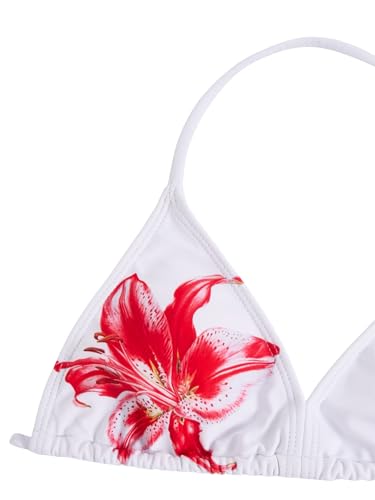 Image of RoseSeek Girl's 3 Piece Cute Bowknot Bathing Suit Halter Triangle High Waisted Swimsuit with Beach Cover Up Skirt