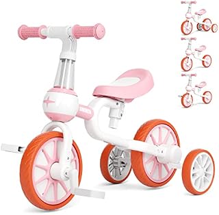 KORIMEFA Kids Tricycle 5 in 1 Balance Bike with Parent Handle for 2-4 Years Old Boys Girls Toddlers Trike with Adjustable Seat and Training Wheels Baby Walker