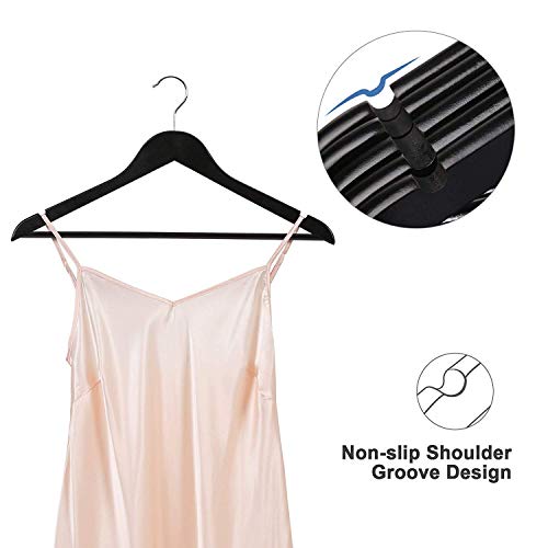 Image of Wooden Hangers for Clothes Hanging | Heavy Duty Coat Hangers with 360 Swivel Hook & Non-Slip Notches | Natural Wood Suit Hangers for Shirts, Blazer, Dresses & Saree (36, Black)