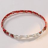 Pulsera Feng Shui Pulsera de Plata Esterlina Tobillera Pulsera de Hilo Rojo Pulsera con dijes de bambú de Plata Pulsera de la Suerte Roja de Hilo Hecha a Mano para Mujeres Hombres,Color Rojo,Tobillera