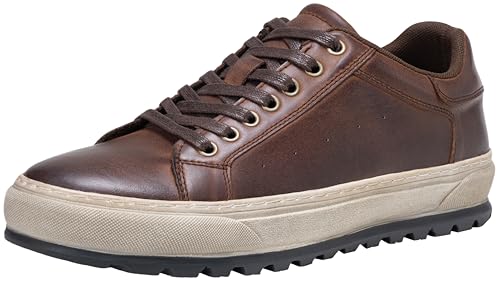 Jousen Men's Shoes Leather Casual Dress Sneakers with Vintage-Distressed-Sole (AMY5124A Darkbrown 10.5)