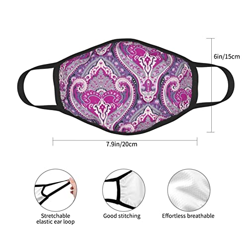 3 Pack Christmas Face Purple-Bohemian-Paisley-Palid Mask,Adjustable Windproof Bandana,Reusable Mouth Cover,Unisex Adult Scarf #TOP3