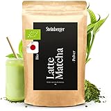 Steinberger Bio Matcha Latte Premium Qualität | Bio Grüntee Pulver der ideale Kaffee-Ersatz | Original japanisches Matcha Pulver ohne Zusatzstoffe u. laborgeprüft | 100g sehr fein gemahlen