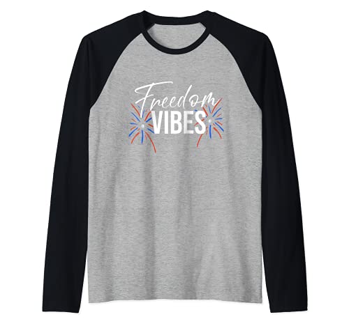 Freedom Vibes 4th of July Group Party For Independence Day Raglan Baseball Tee, Black