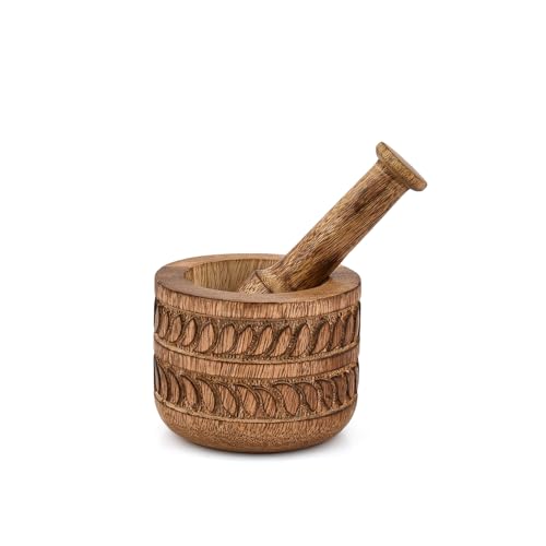 Mahasu Mortier et pilons en bois de manguier de style rustique pour herbes et épices Masala Mélangeur manuel Kharal Bol de purée Gadgets de cuisine Mortier...