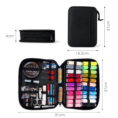Image of 90 PCS Sewing Kit with 24 Color Threads, Portable Sewing Supplies Set, Needles, Scissors, Measuring Tape, Seam Ripper, Thimbles & Zipper Storage Case for Home, Travel & Emergency