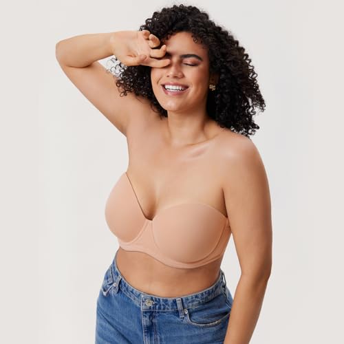 Image of DELIMIRA Women's Lightly Padded Plus Size Strapless Bras | Full Coverage, Underwire, for Large Breasts, Multiway Bra