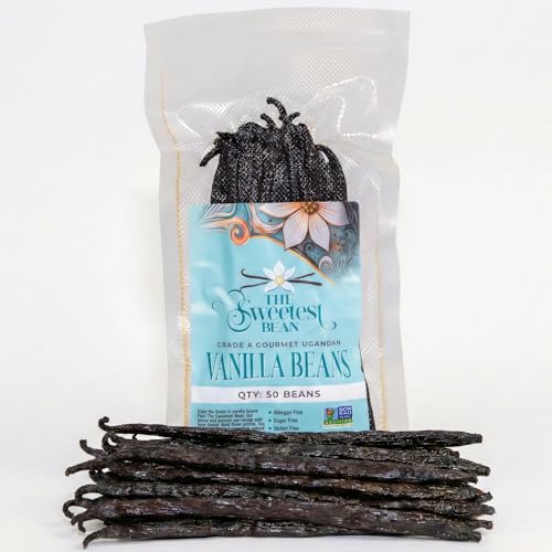 Grade A Fresh & Plump Ugandan Vanilla Beans for Baking & Extracts - 50 Pack