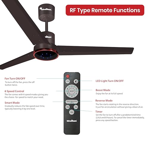 Image of Khaitan Airwave - 1200mm BLDC Ceiling Fan with Remote | 5 Star Rated | Durable & Long-lasting | Energy Saving | 3-Years Warranty | Pack of 1 | Smoke Brown