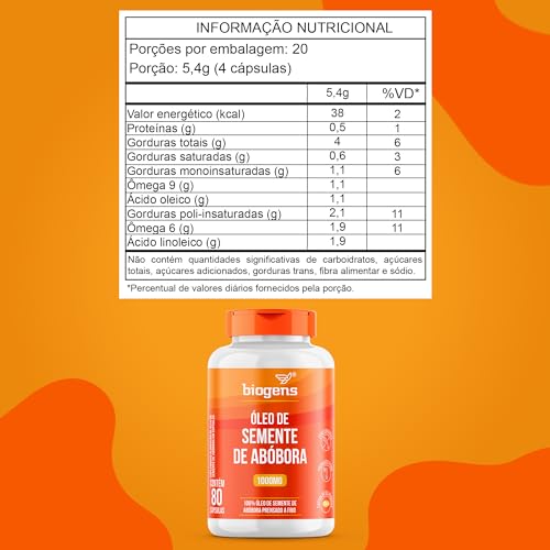 Óleo de Semente de Abóbora 1000mg, Biogens, Kit 3x 80 cápsulas